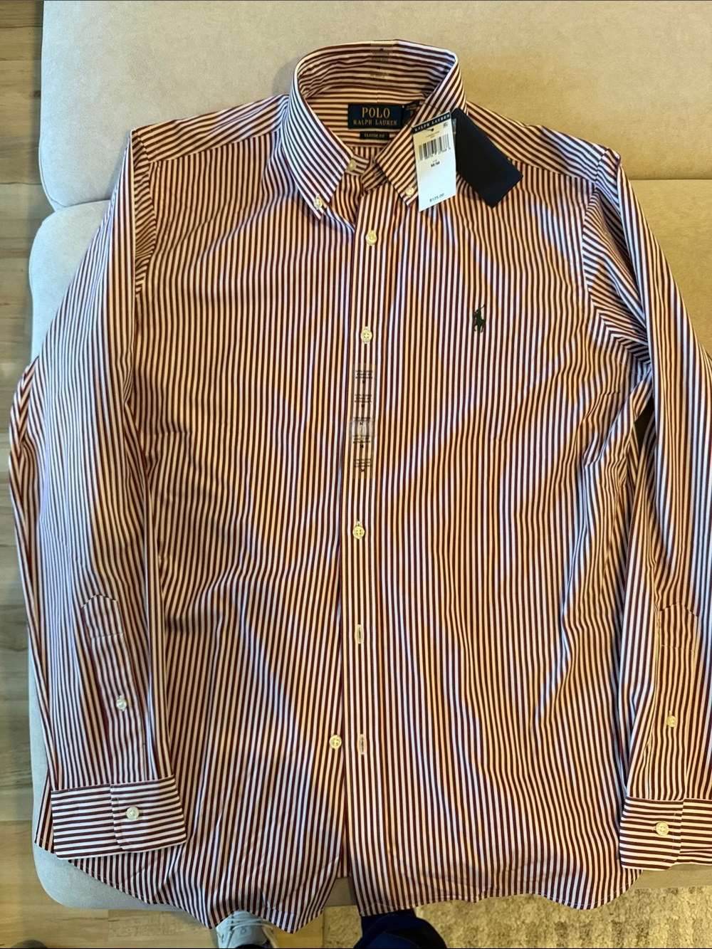Polo by Ralph Lauren Men’s Burgundy & White Striped Button-Down Shirt
